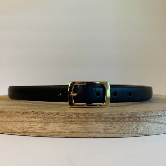 Vintage 00s Black Midnight Bonded Leather Rectangle Gold Buckle Belt Size Medium - Picture 12 of 12